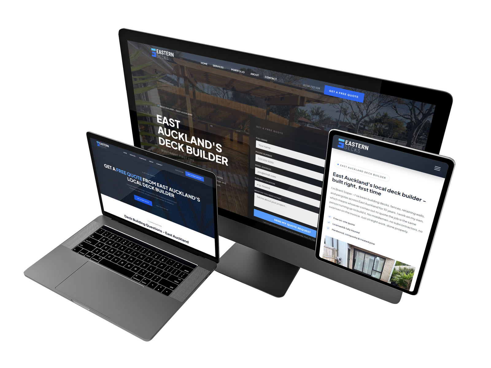 Eastern Decks tradie website designed by Buildify