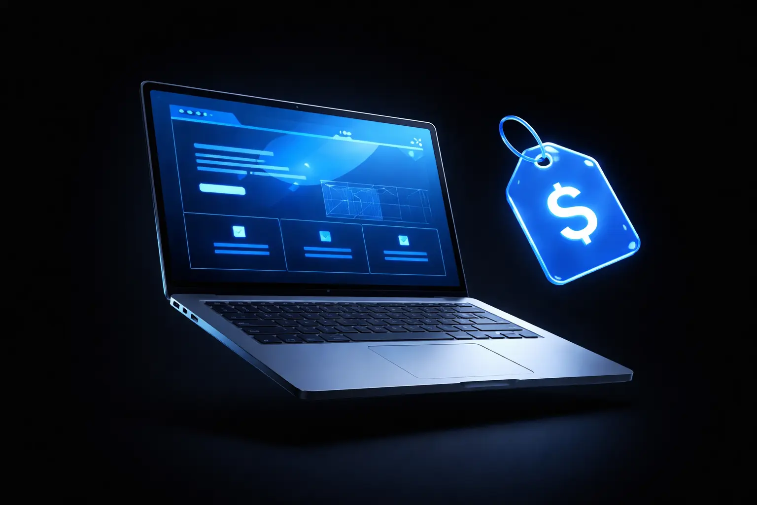 Tradie website cost in New Zealand - laptop with website wireframe and price tag