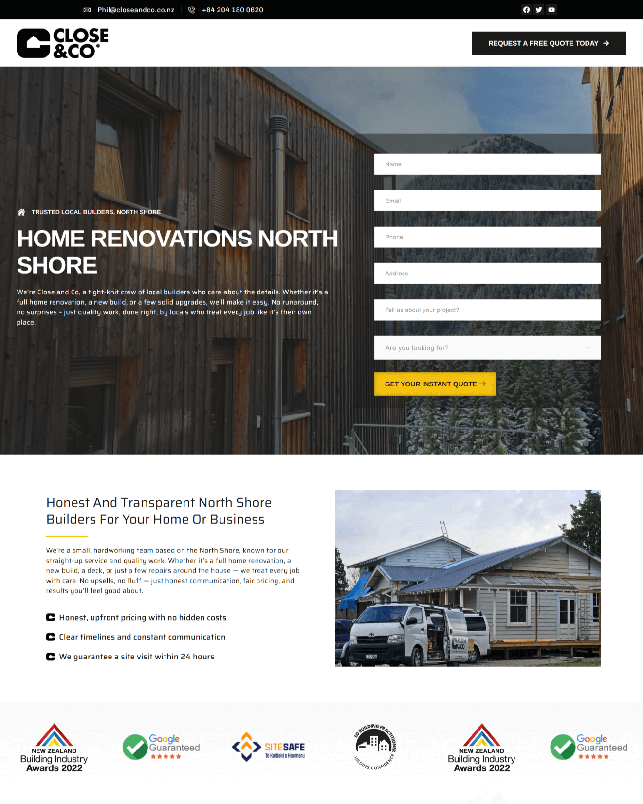 Close & Co Construction website design – North Shore builders for renovations and new builds