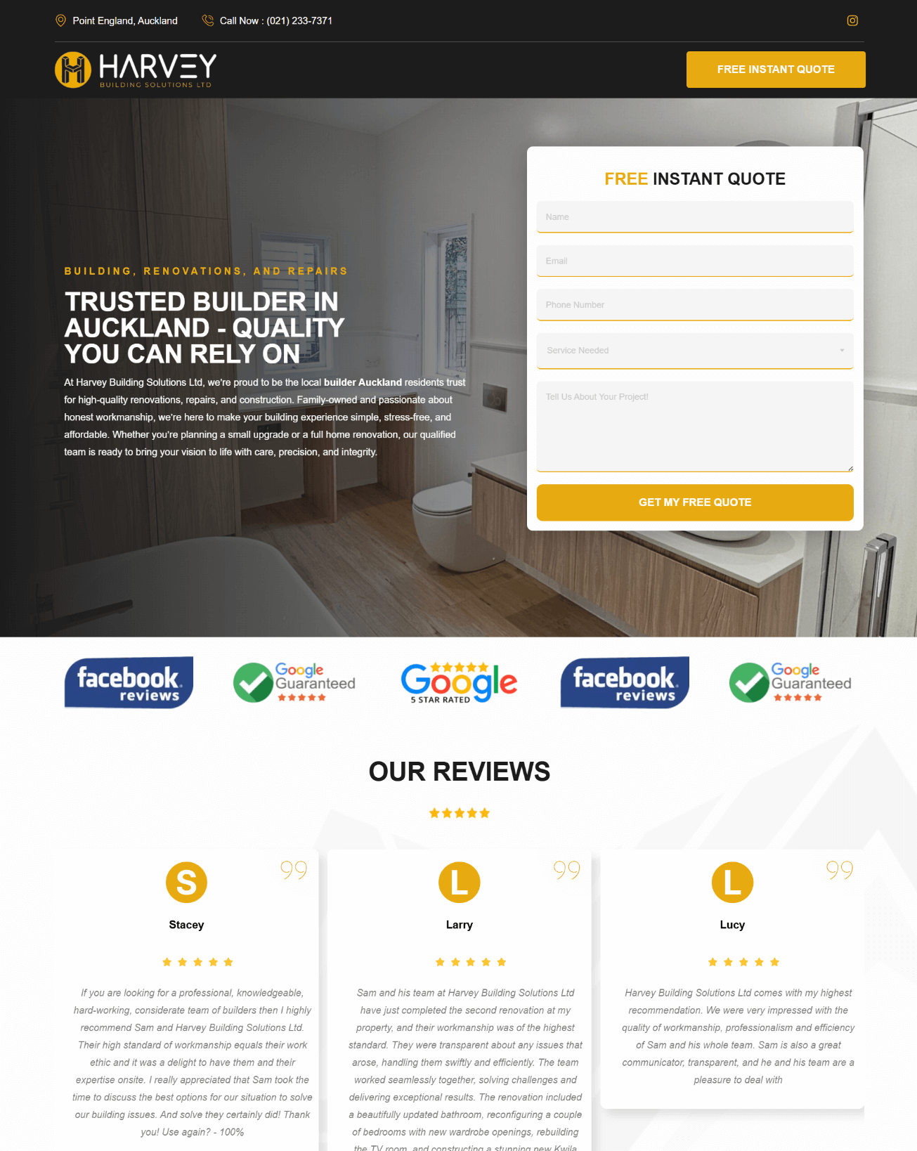 Harvey Building Solutions website design – trusted Auckland builder for renovations and repairs